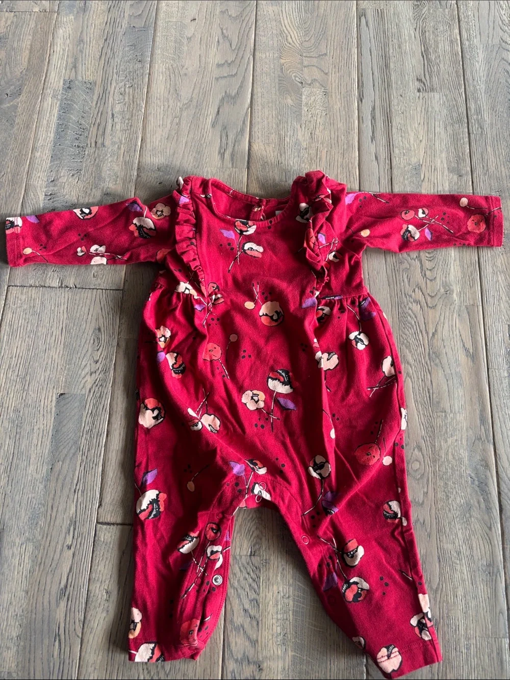 Tea Collection Red Floral Ruffle One-Piece Bodysuit
